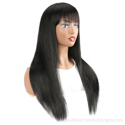 Cheap Price Brazilian Virgin Hair Natural Straight Cuticle Aligned 100% Human Hair Full Machine Made None Lace Wigs With Bangs